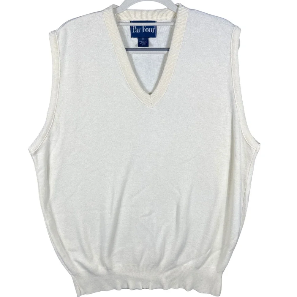 Par Four Sweater Vest Mens XL Ivory V-Neck Acrylic Knit Vintage Made in USA
